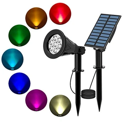 Imagen de T SUN 7 LED Foco Solar, Impermeable Luces Solares, Cambio de color Luz Paisaje al Aire Libre, Funciona 10 Horas, Jardín Solar con 3M Cable, Pared Libre para Calzada, Patio
