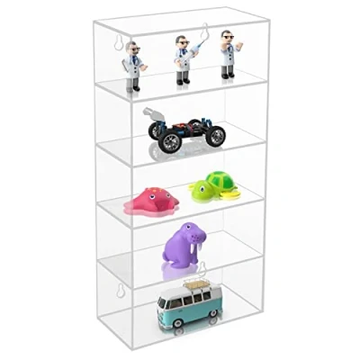 Imagen de BELLE VOUS Repisas de Pared Acrílico Transparente 18 x 8,9 37 cm Estantes Flotantes con 5 Estantería Pequeña para Gafas, Figuras, Rocas y Colección Vasos Chupito