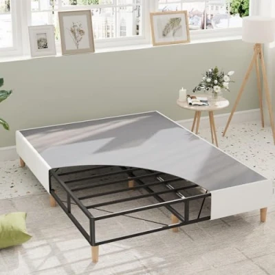 Imagen de Novilla Somier 140x200 con Funda, Bastidor de Cama metálico Patas Madera, Estable y Robusto, Estructura Listones Acero, Fácil Montar, Marco Alto Espacio 35cm, 140 x 200 cm