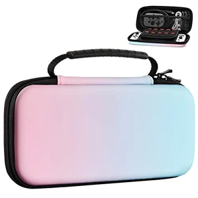 Imagen de MoKo Funda para Nintendo Switch y OLED con 10 Ranuras Tarjetas de Juego, Estuche EVA Portátil, Viaje Accesorios Juegos Switch, Degradado Azul Rosa