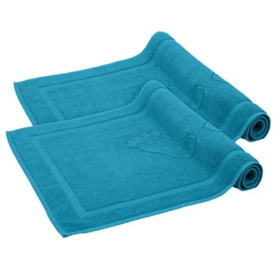 Imagen de Komfortec Juego de 2 Alfombrillas baño Rizo, Lavables, 800 g/m², 100% algodón, Absorbente y Secado rápido, 50 x 80 cm, Color Turquesa