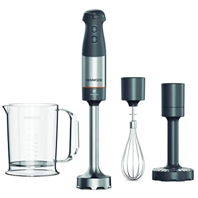 Imagen de Kenwood Triblade XL+ Batidora de inmersión, batidora, varilla acero extraíble, batidor alambre, triturador verduras y vaso graduado con mango 0,75 l, potencia 1000 W, gris