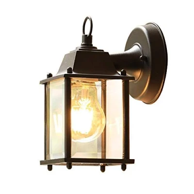Imagen de Lámpara de pared para exteriores (metal y cristal, 1 bombilla E27, 60 W), color negro myGarden Aplique exterior, casquillo 42 W, aluminio, negro, diseñado jardines patios (A)