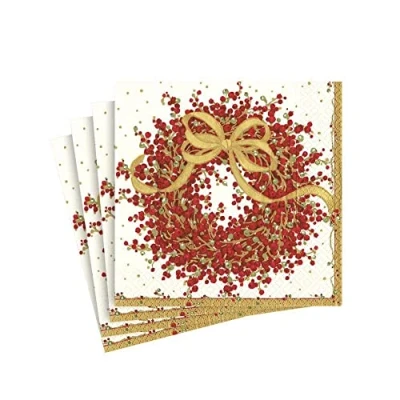 Imagen de Entretenimiento con servilletas Caspari Pepper Berry, color rojo, papel, multicolor, Pack de 20