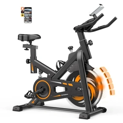 Imagen de Decorcn Bicicleta Estatica Indoor con APP, Bici Magnética Volante 15 KG, Resistencia Ajustable, Monitor LCD, Pulsómetro, Soporte de Dispositivos,Porta Botellas, Máx. 150kg