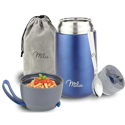 Imagen de Milu Termo para Comida 300ml, 440ml, 450ml, 650ml, 800ml Taza Aislada, Botella de Acero Inoxidable Aislada Alimentos, Beber y sopa los niños adultos A prueba fugas Térmico (800ml/Baya)