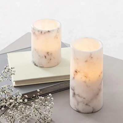 Imagen de Lights4fun Juego de 2 Velas LED a Pilas Cera Efecto Mármol