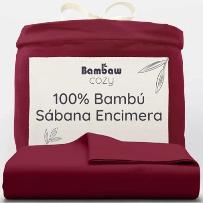 Imagen de Sábana Encimera Burdeos 180x290 cm Sabana Bambu Sabanas Antiacaros Termoreguladora Modernas 90 Bambaw
