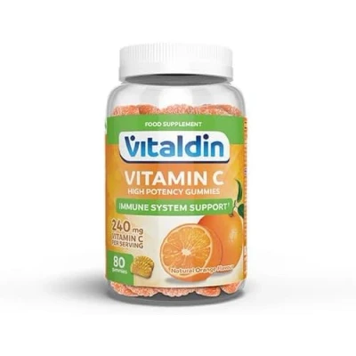 Imagen de VITALDIN Vitamina C Gummies 240 mg por dosis diaria 80 gominolas (suministro para 40 días), sabor a Naranja Refuerza el Sistema Inmunitario Sin Gluten Apto Niños &amp; Adultos