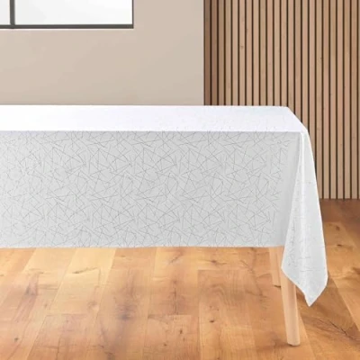 Imagen de douceur d&#039;intérieur Mikado Mantel Rectangular (140 x 240 cm) Blanco/Plata, Microfibra Estampada