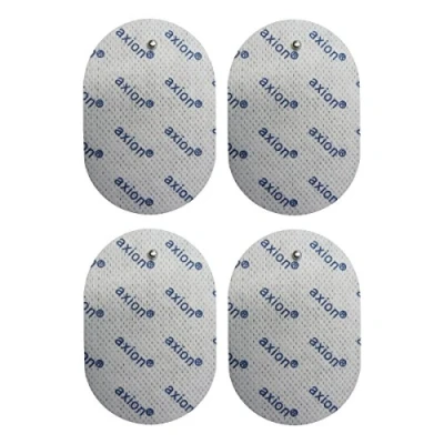 Imagen de 4 electrodos axion Parches ovalados para electroestimulador Panasonic (como: EW6011, EW6021, EW433) reutilizables y autoadhesivos con conector de botón 3,2 mm