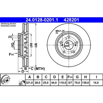 Imagen de ATE 24.0128 0201.1 Disco de freno 321,0 28,0 5 110,0 ventilado revestido aleado/alt. carburado OPEL: Astra H GTC, Hatchback, Zafira B