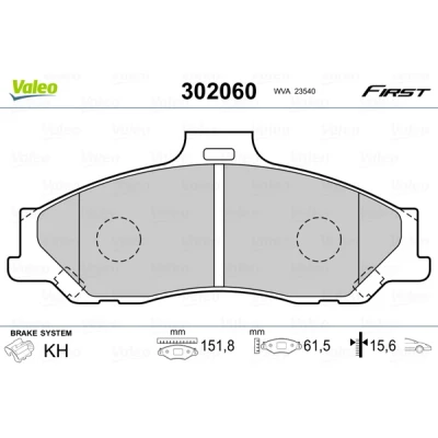 Imagen de VALEO 302060 Juego de pastillas freno FIRST Eje delantero excl. contacto avisador desgaste sin chapa antichirridos FORD: Ranger Mk2