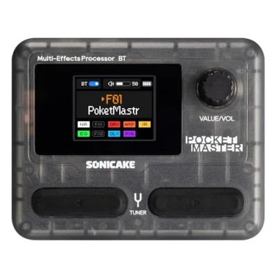 Imagen de SONICAKE Pedal de guitarra multiefectos 9 Módulos efectos 100 Presets 20 Amp/Cab Procesador para OTG USB Interfaz audio BT con APP Pocket Master (Negro Transparente)