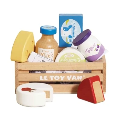 Imagen de Le Toy Van TV185 juego educativo para niños a partir de 2 años caja juguete madera queso y productos lácteos, juguetes Montessori, ecológico en FSC colores base agua