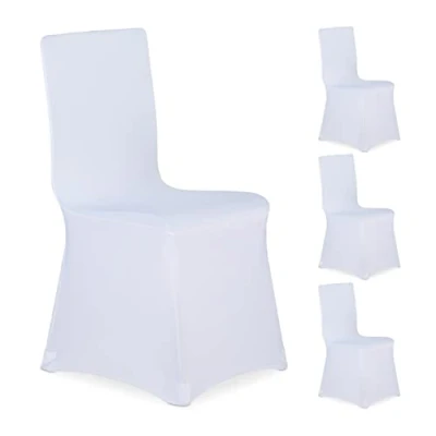 Imagen de Relaxdays 4 Fundas Sillas, Forros Elásticos Asientos, sin Reposabrazos, Decorativos, Bodas, Eventos, Blanco