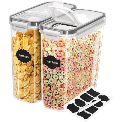 Imagen de KICHLY Recipiente para Cereales (Juego de 2) Plástico sin BPA Recipientes herméticos alimentos Almacenamiento secos Tarros cocina almacenaje organizar la despensa