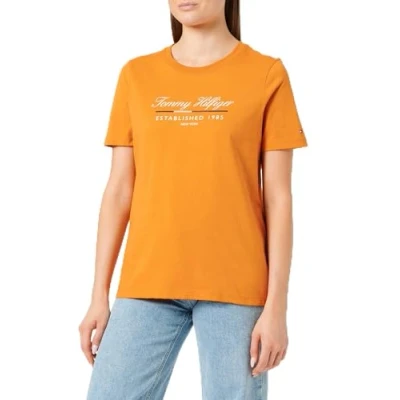 Imagen de Tommy Hilfiger Mujer Reg Script Graphic C NK SS WW0WW43502, Naranja (Autumn Orange), XS
