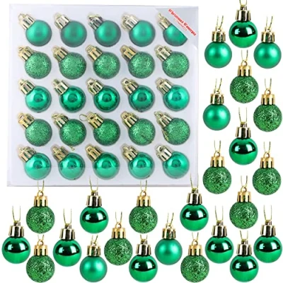 Imagen de Christmas Concepts® Pack de 25 25mm (1&quot;) Brillante, Mate y Brillo Mini árbol Navidad Las chucherías (Verde Esmeralda)