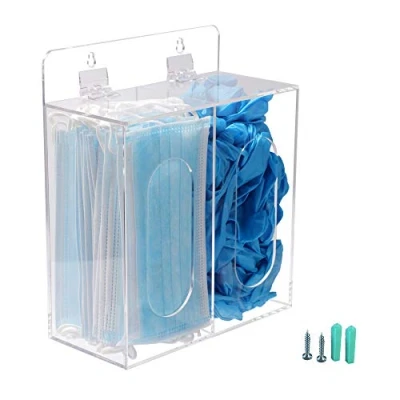 Imagen de Koemehr dispensador de máscara facial y guante acrílico desechable con tapa, tapa pelo zapatos, puede colgar en la pared ponerse pie mesa, transparente