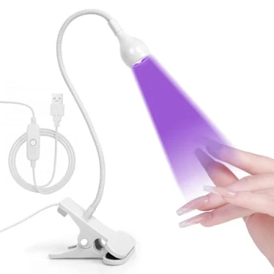Imagen de Secador de Uñas UV, 3W USB Lámpara pegamento Ultravioleta LED Luz con clip e interruptor, Mini Lampara UV 3W,Lámpara Portátil para Gel,Secado Rápido