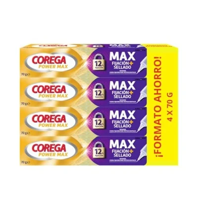 Imagen de Corega Max Fijación+ Sellado, Máximo Crema Fijadora Para Prótesis Dentales, Hasta 12 Horas de Fijación, 4x70 g