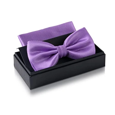 Imagen de Massi Morino Pajarita lila con pañuelo para hombre Set traje de caballero boda ajustable morada