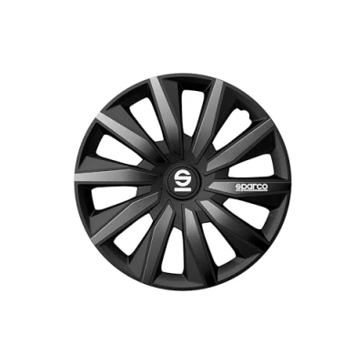 Imagen de Sparco Juego de 4 Tapacubos 16 Modelo Milano Negro/Gris. Diseño Deportivo para Las Llantas tu Coche. Fabricación Resistente y Duradera.