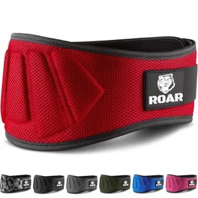 Imagen de Roar® Cinturón musculación para Entrenamiento de Levantamiento Peso, Powerlifting Halterofilia Pesas Gimnasio (Rojo, M)