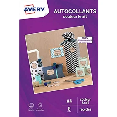 Imagen de Avery 8 pegatinas color kraft A4 impresión de inyección tinta (C9410 K).