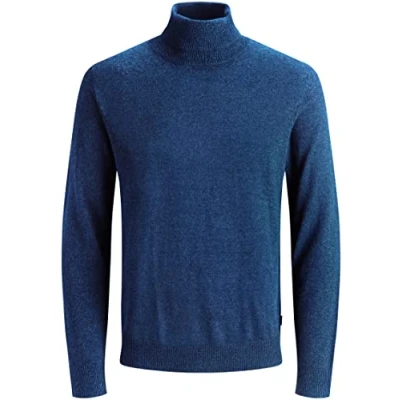 Imagen de JACK &amp; JONES JJ Eemil Jersey de punto para hombre con cuello alto, Azul Insignia Blue/Twisted With Black, XL