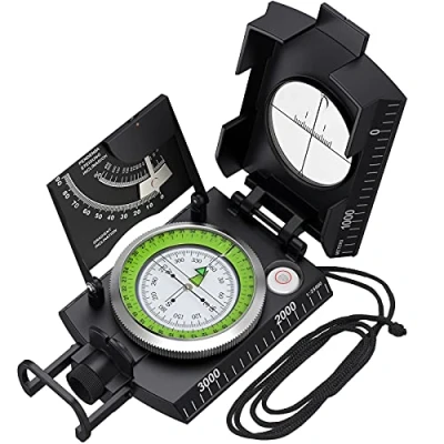 Imagen de Proster Brújula Profesional en Aleación de Metal Compás Impermeable IP65 Brujula para Acampada con Bisel Fluorescente Bolsa Nylon Camping Senderismo Geología y Trabajos Forestales