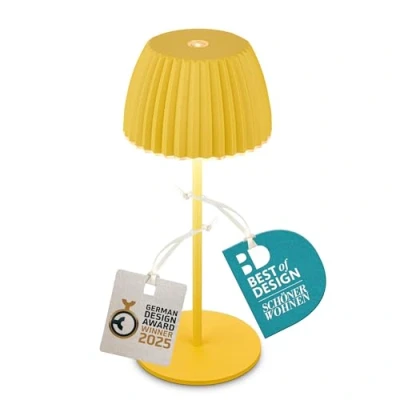 Imagen de BRILONER Mini Lampara de Mesa sin Cable LED Inalámbrica IP44 con Borde Luminoso, 8,5x20 cm, Regulador Táctil, Mesita Noche Cable, Ganadora del German design Award 2025, Amarillo