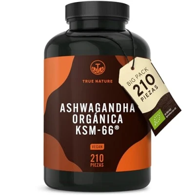 Imagen de KSM 66 Ashwagandha ecológica Alta Potencia 600mg 210 Cápsulas Adaptógeno y Nootrópico con Sensoril Vegano, Producción Alemana TRUE NATURE