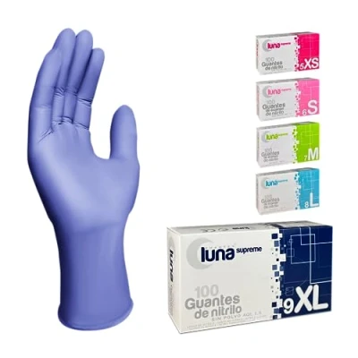 Imagen de MUNTRADE Guantes Nitrilo 100 unidades de Sin Polvo, Látex, Desechables (XL, Violeta)