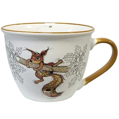 Imagen de KIUB Cuenco timbal con asa, diseño de ecureuil en su rama, material porcelana fina capacidad 550 ml