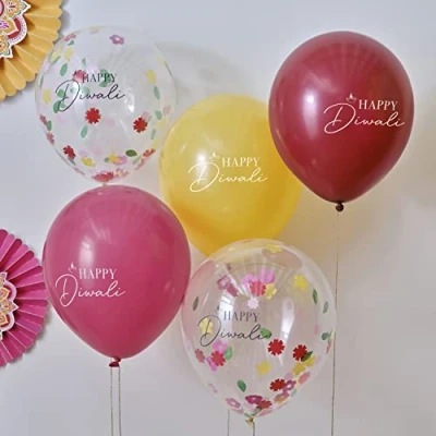 Imagen de Ginger Ray Happy Diwali Globos de látex multicolor para fiesta, paquete 5