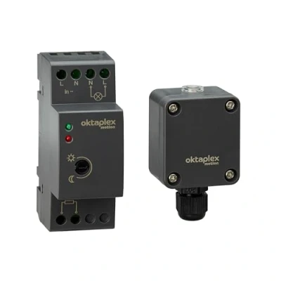 Imagen de Oktaplex Edi interruptor crepuscular carril DIN 35mm 230V sensor externo IP65 antracita exterior