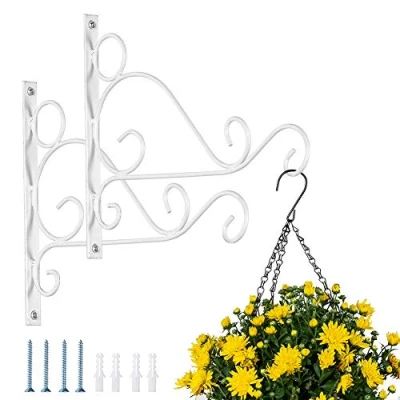 Imagen de Nuptio 2 Piezas Soporte para Cesta Colgante, Metal Plantas, Colgadores Linternas Montaje Pared Hierro, Ganchos Colgar El Jardín Comederos Pájaros