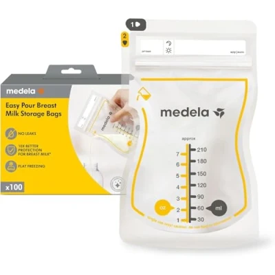 Imagen de Medela bolsas de almacenamiento leche materna Easy Pour, desechables 210 ml, a prueba fugas, protegen los nutrientes la leche, sin BPA, paquete 50