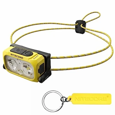 Imagen de Nitecore NU21 amarillo 360 lúmenes ultraligero al aire libre faro doble haz USB C recargable etiqueta
