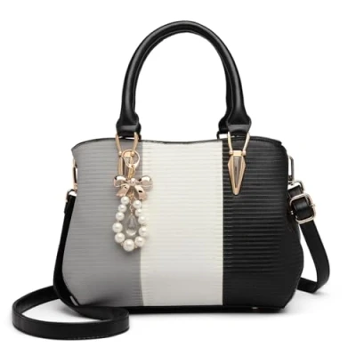 Imagen de Miss Lulu Bolso de Mano Mujer Shopper Hombro Bandolera Fiesta Multicolor Elegante Cuero Sintético, Negro