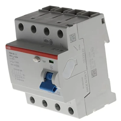 Imagen de Interruptor diferencial F204AC 100/0,03, tipo AC, 4 polos, 100 A, corriente residual nominal de 0,03A (Referencia: ABB 2CSF204001R1900) Blanco y Rojo