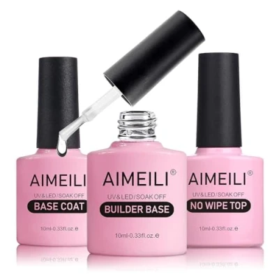 Imagen de AIMEILI Clear Builder Gel base y Top Coat Coat, 3 piezas de sin toallitas esmalte uñas con para