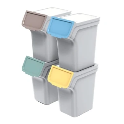 Imagen de Keden Stackbox Juego de Cubos Basura para Reciclaje Sistema Separación Residuos (4x 20 L, Ceniza)
