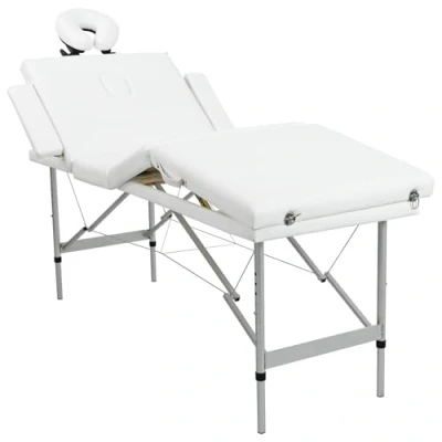 Imagen de vidaXL Mesa de Masaje Aluminio Plegable Cuatro cuerpos, Color Blanco Crema