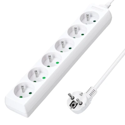 Imagen de Aigostar Regleta alargador de 6 enchufes 16A 2P + E con cable 5 metros e. Color Blanco
