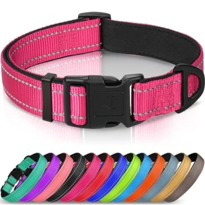 Imagen de Joytale Collar Perro Reflectante,Nylon Acolchado con Neopreno,Ajustable para Perros Grande,40 60cm,Rosa Caliente