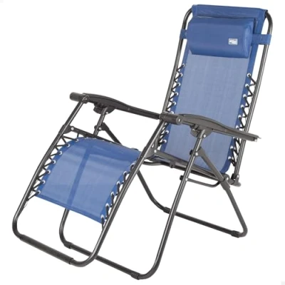 Imagen de AKTIVE Silla Plegable, Gravedad Cero, Azul, con cojín y reposapiés, Cómoda Resistente, Antivuelco, Acero textileno, Máximo 110 kg, Jardín, Camping, Tumbonas Plegables para Exterior (61143)