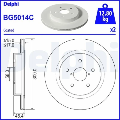 Imagen de DELPHI BG5014C Disco de freno 300 17 5 ventilado, macizo revestido sin cojinete rueda, anillo sensor ABS SUBARU: Outback V, Levorg I